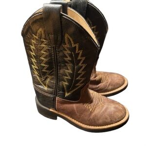 Old West Kids Size 9 Brown Black Leather Buckaroo Cowboy Western Boots